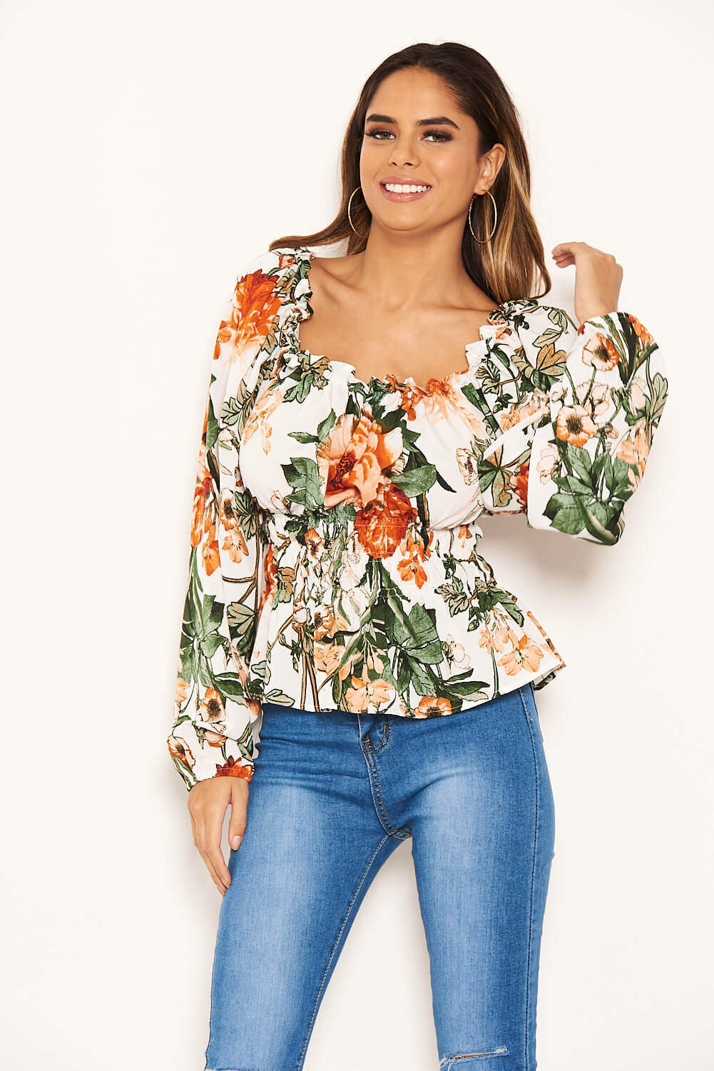 Cream Floral Square Neck Top - Image 6