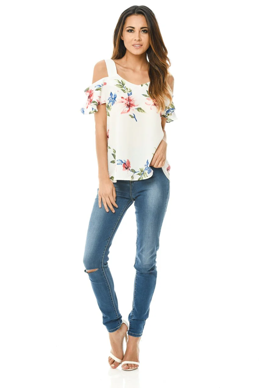 Cream Floral Thick Strap Top - Image 2