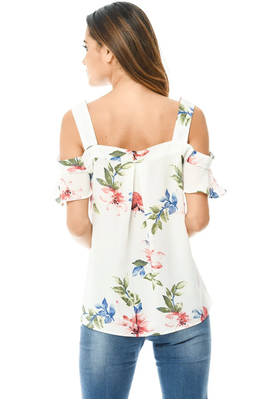 Cream Floral Thick Strap Top - Image 3