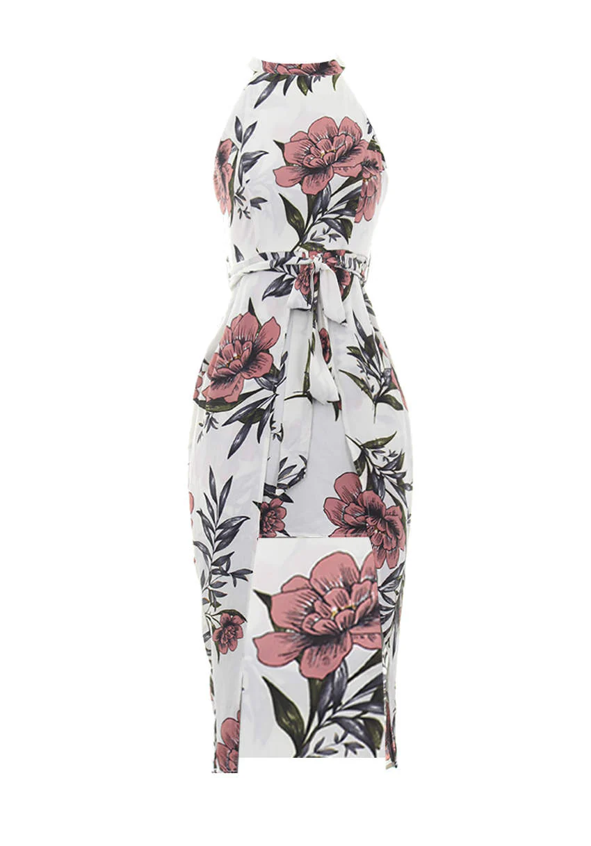 Cream Floral Wrap Over Skirt Dress - Image 4