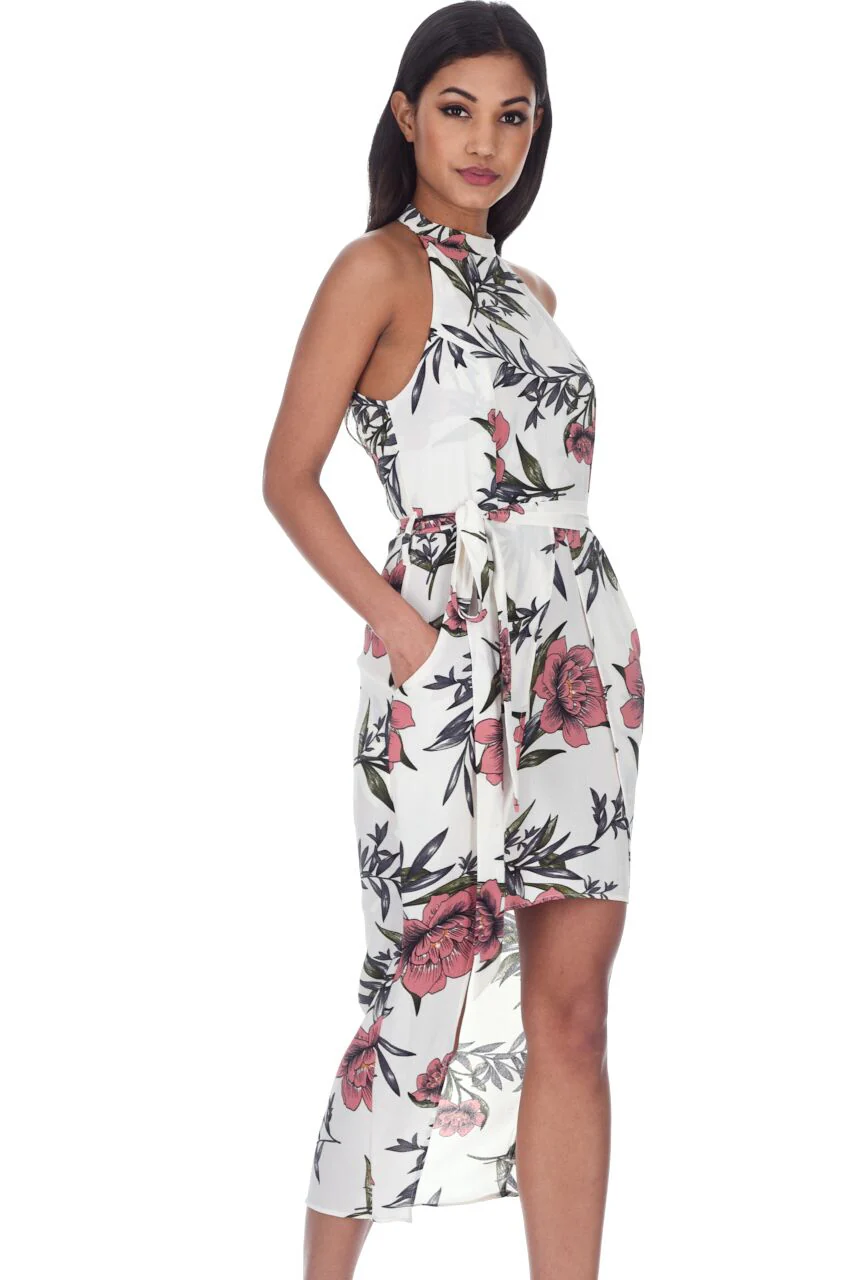 Cream Floral Wrap Over Skirt Dress - Image 5