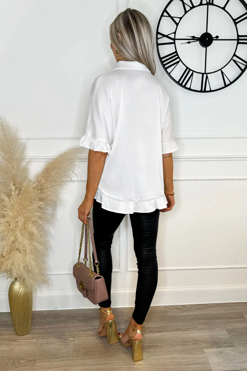 Cream Frill Detail Gold Button Front Shirt - Image 5