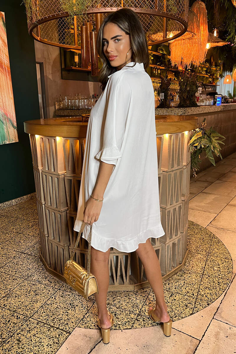 Cream Frill Detail Gold Button Front Shirt Dress - Image 5