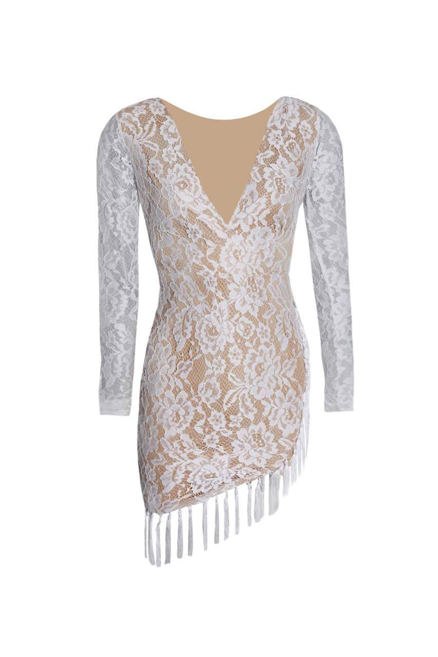 Cream Lace Sleeved Bodycon Dress - Image 4