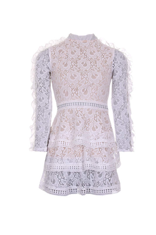 Cream Lace Tiered Mini Dress - Image 4