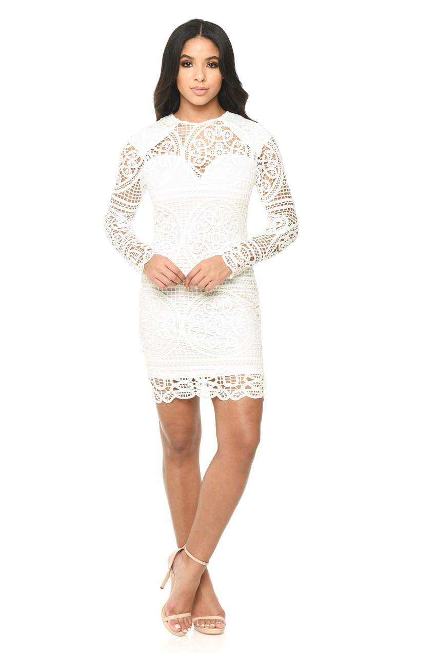 Cream Long Sleeved Crochet Bodycon - Image 2