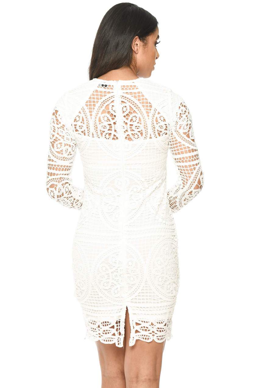 Cream Long Sleeved Crochet Bodycon - Image 3