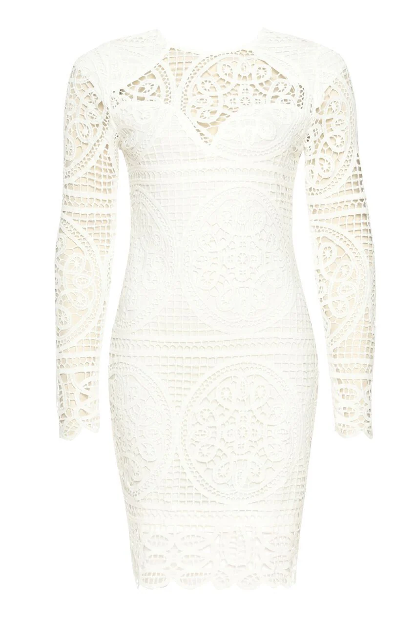 Cream Long Sleeved Crochet Bodycon - Image 4