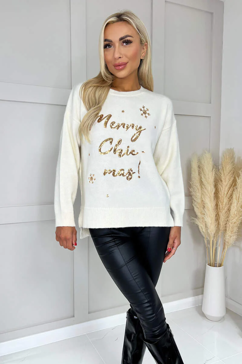 Cream Merry Chic-mas Sequin Knit Jumper - Image 3