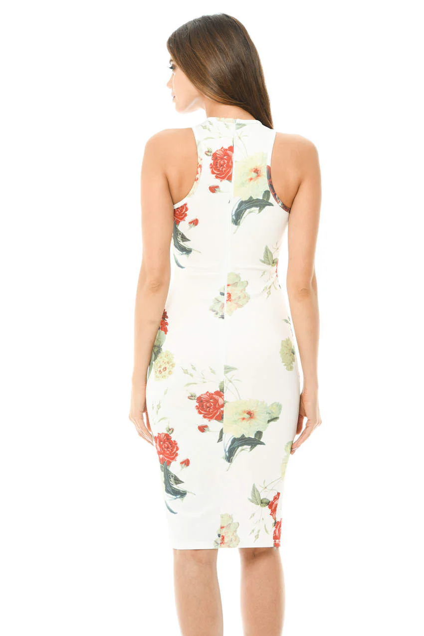 Cream Midi Dress with Floral Cross Front - Image 3