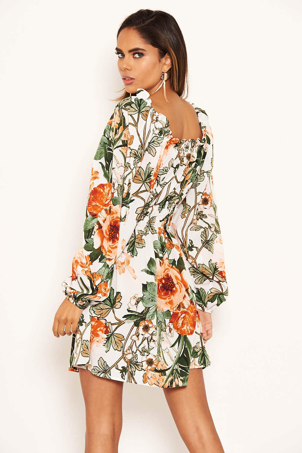 Cream Milkmaid Neck Floral Skater Dress - Image 5
