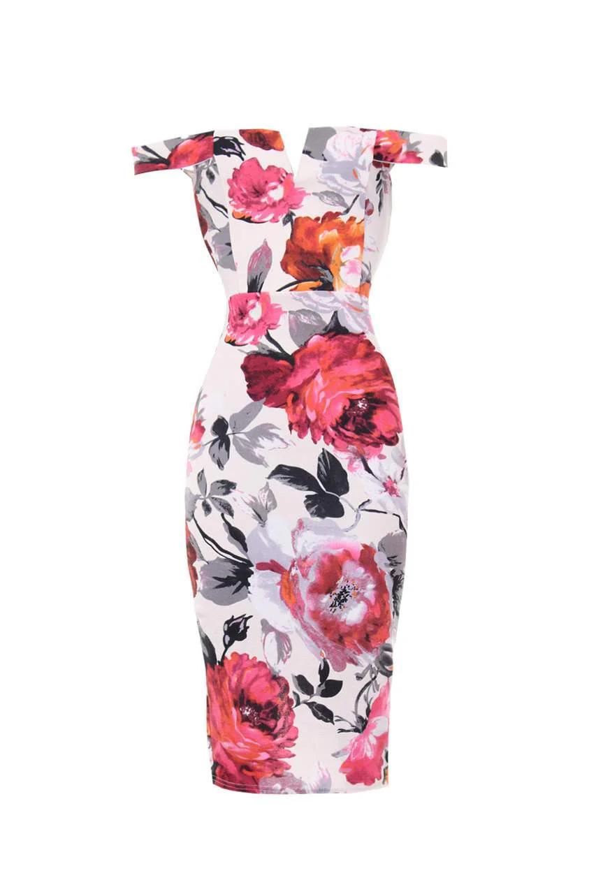 Cream Notch Front Midi Dress - Image 4