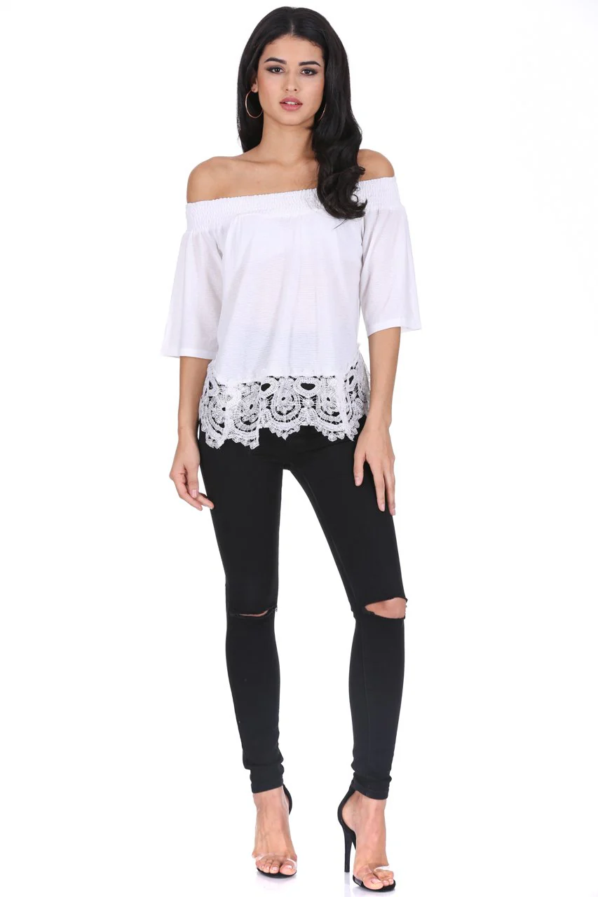 Cream Off The Shoulder Crochet Top - Image 2
