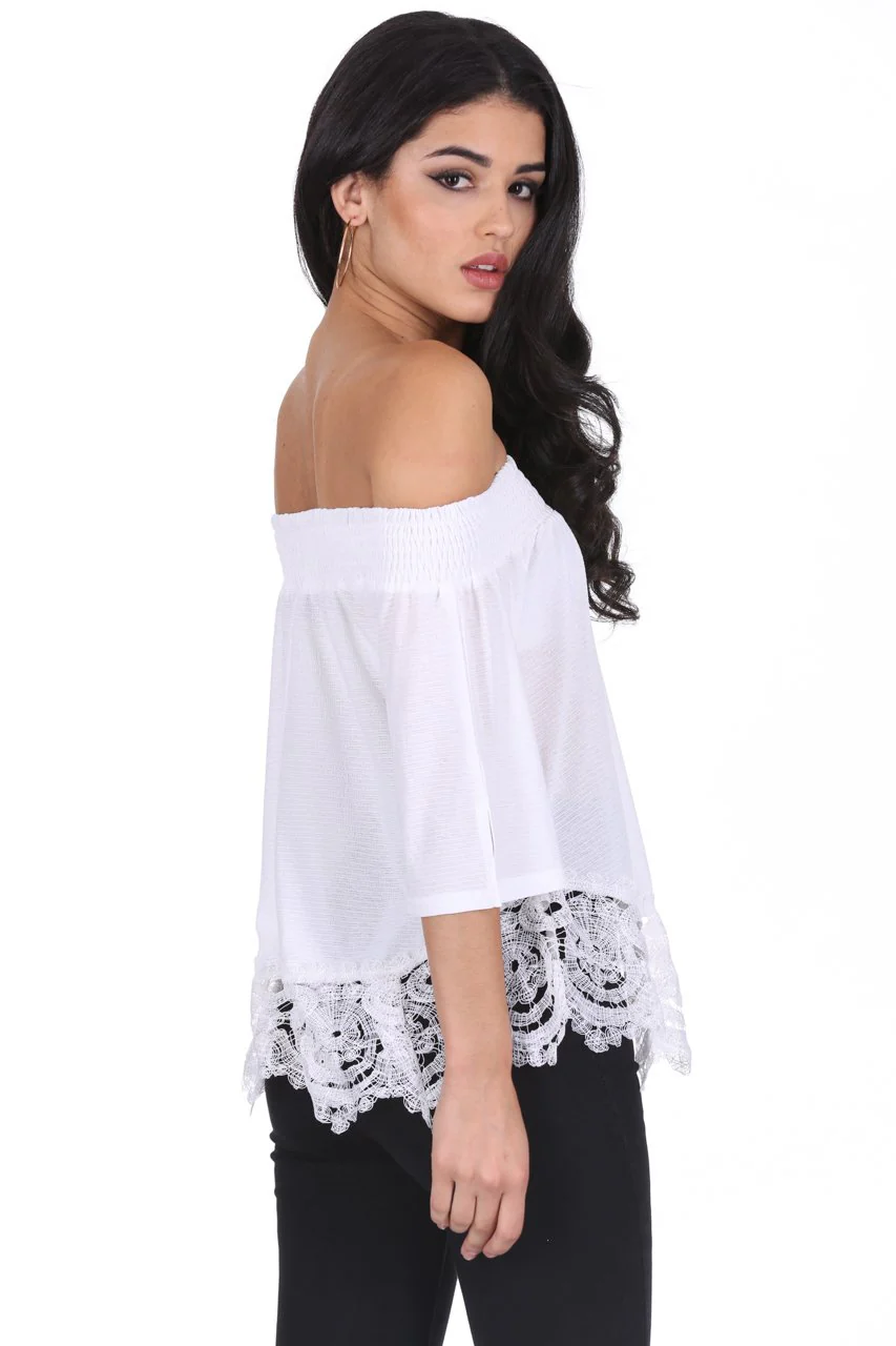 Cream Off The Shoulder Crochet Top - Image 3