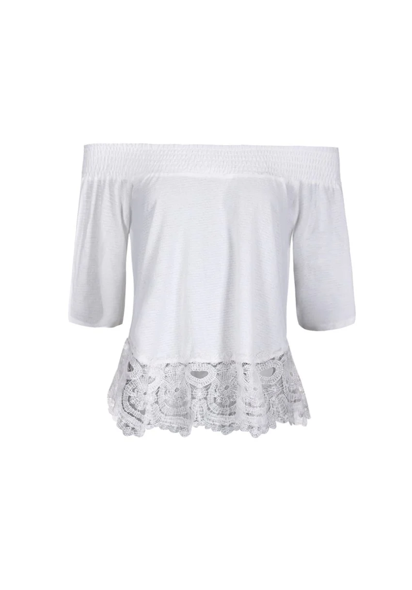 Cream Off The Shoulder Crochet Top - Image 4