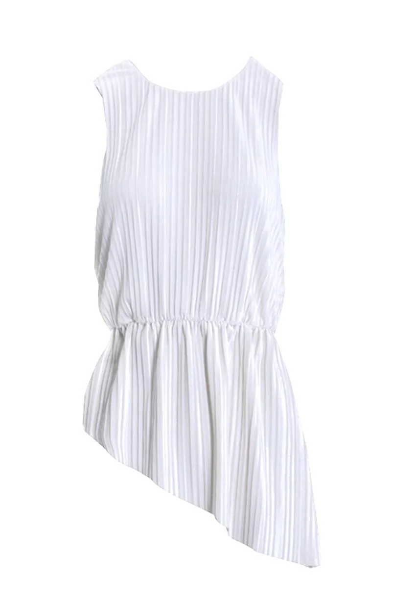 Cream Pleated Sleeveless Velvet Top - Image 4