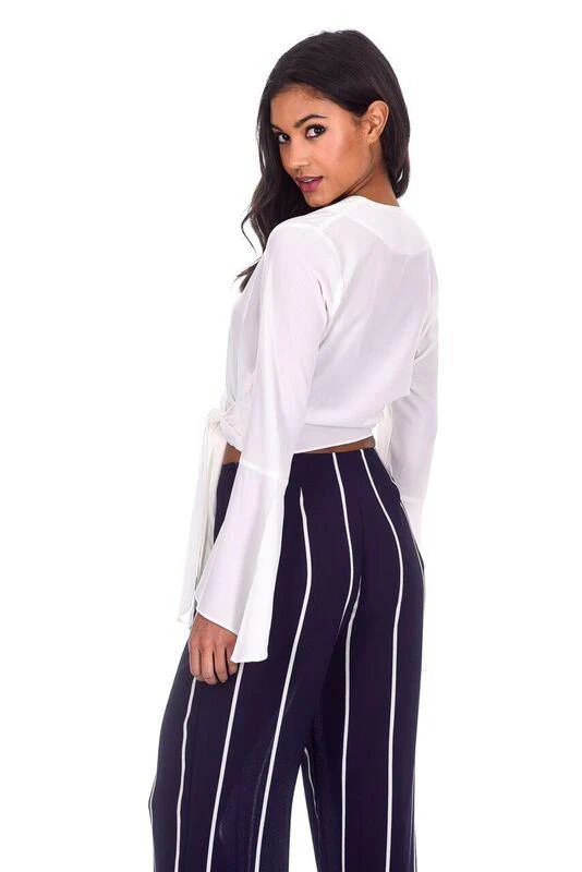 Cream Plunge Tie Front Top - Image 2