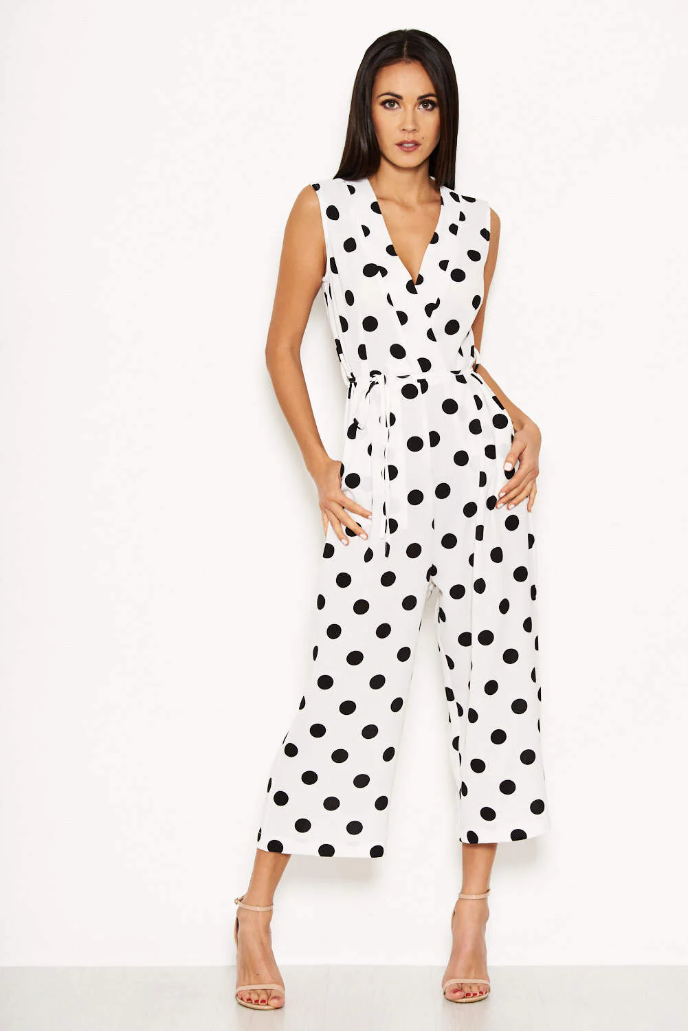 Cream Polka Dot Culotte Jumpsuit - Image 2