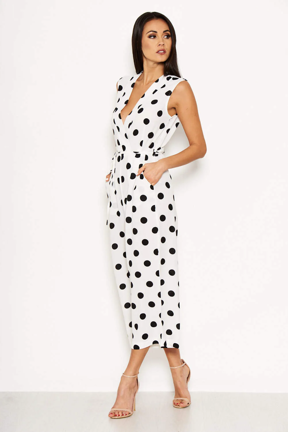 Cream Polka Dot Culotte Jumpsuit - Image 3