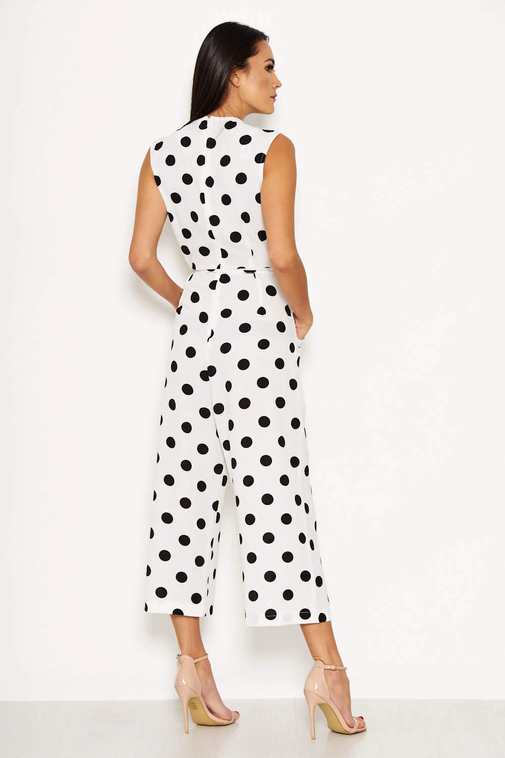Cream Polka Dot Culotte Jumpsuit - Image 4