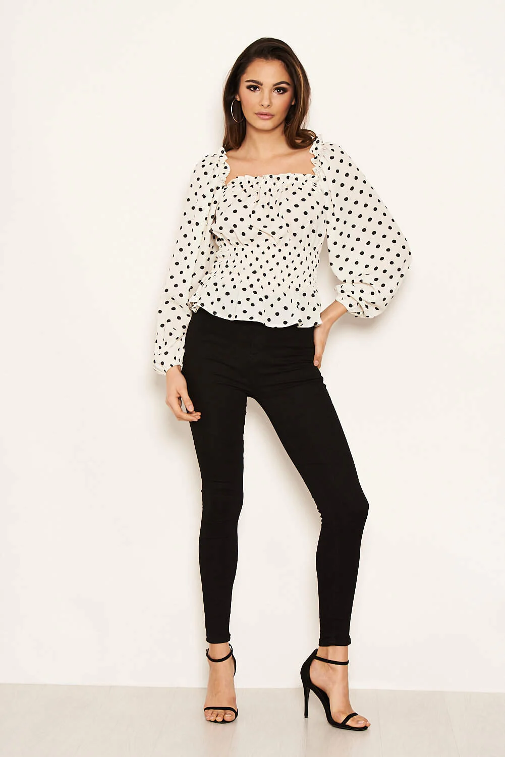 Cream Polka Dot Long Sleeve Top - Image 3