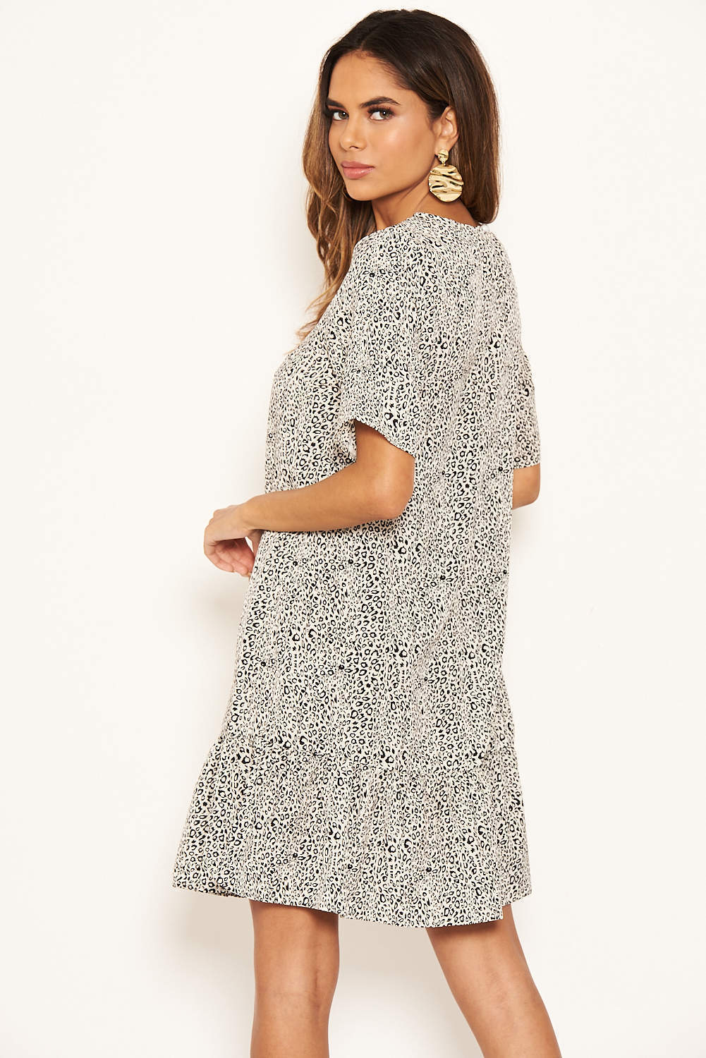 Cream Printed Frill Hem T-Shirt Dress - Image 6