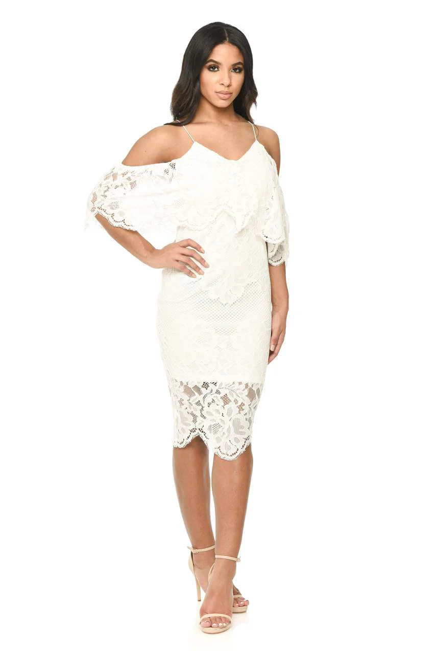Cream Spaghetti Strap Lace Bodycon - Image 2