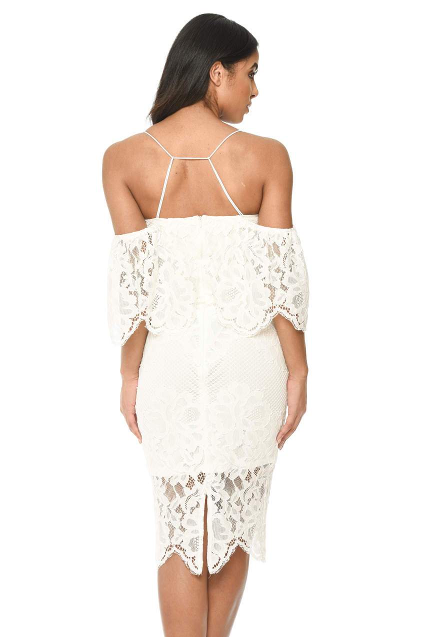 Cream Spaghetti Strap Lace Bodycon - Image 3