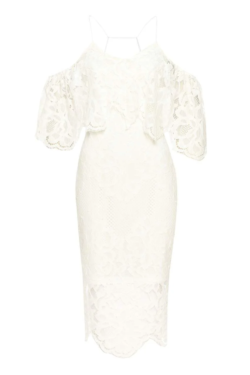 Cream Spaghetti Strap Lace Bodycon - Image 4