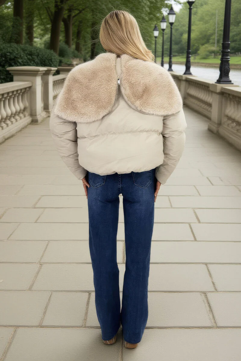 Cream Split Hood Short Puffer Coat - Image 5