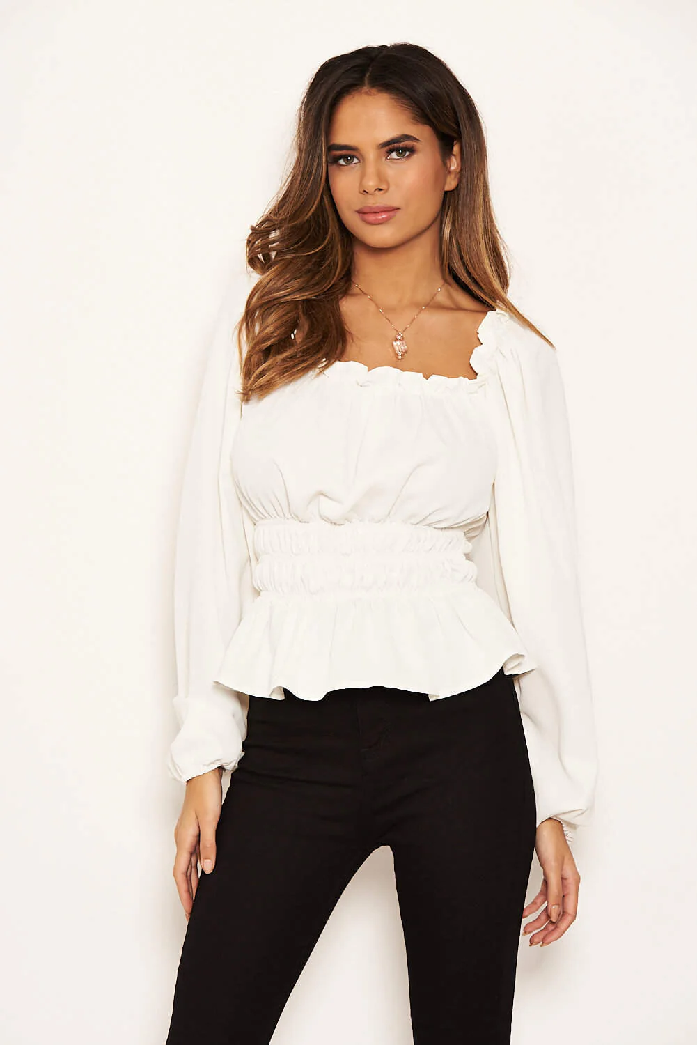 Cream Square Neck Elasticated Top - Image 2