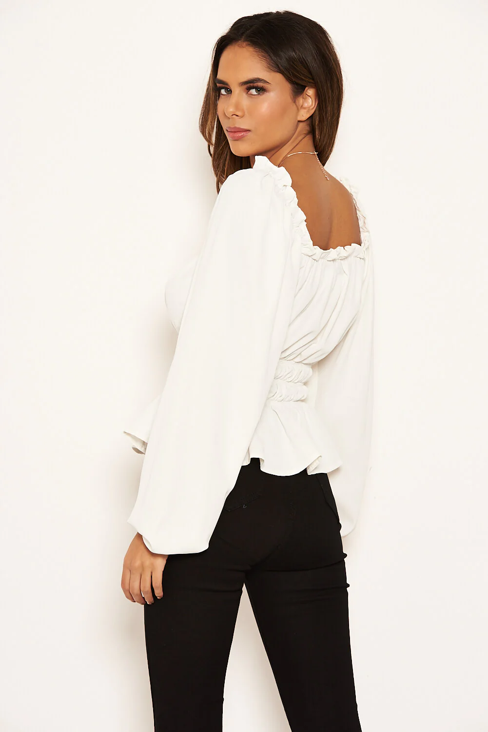 Cream Square Neck Elasticated Top - Image 4