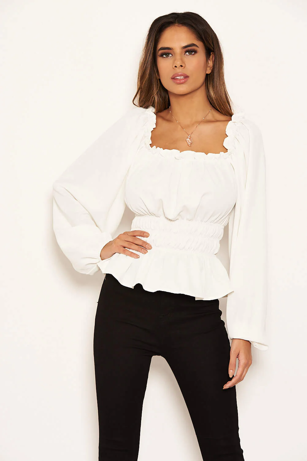 Cream Square Neck Elasticated Top - Image 6
