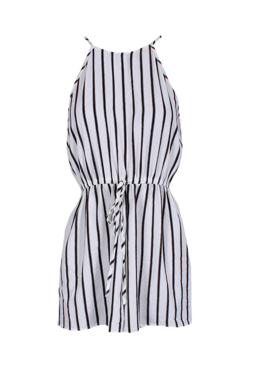 Cream Striped Tie Waist Playsuit - Image 4
