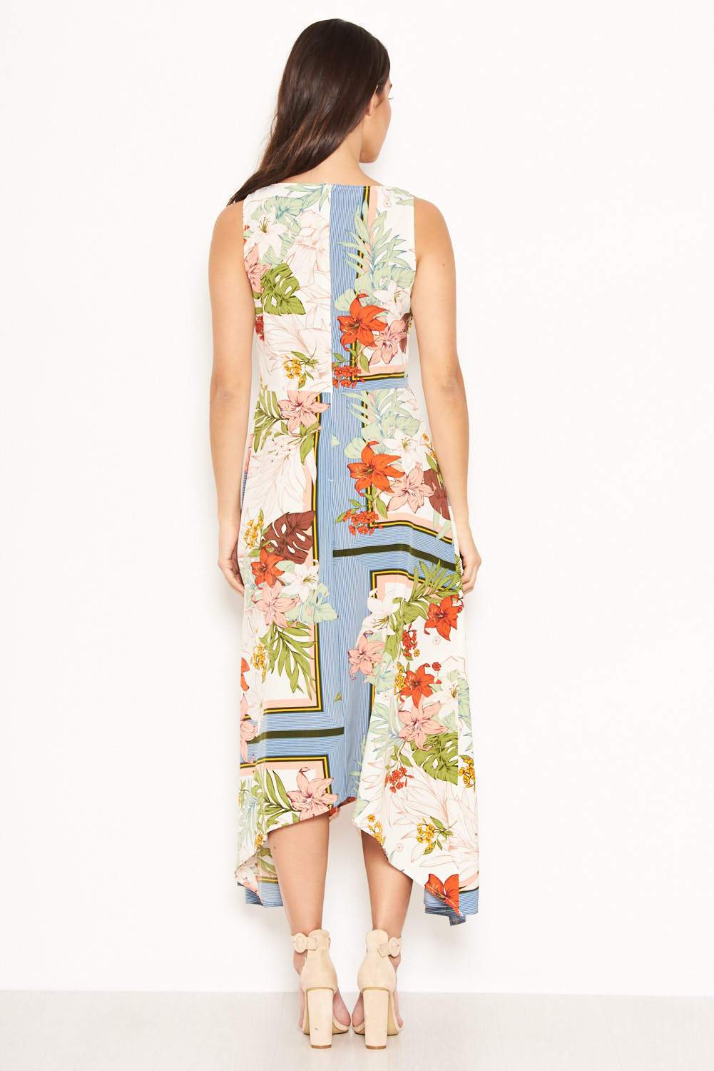 Cream Tropical V Neck Maxi Dress - Image 3