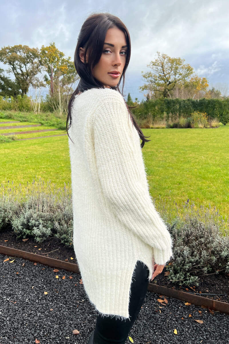 Cream V-Neck Chenille Knit Jumper - Image 2