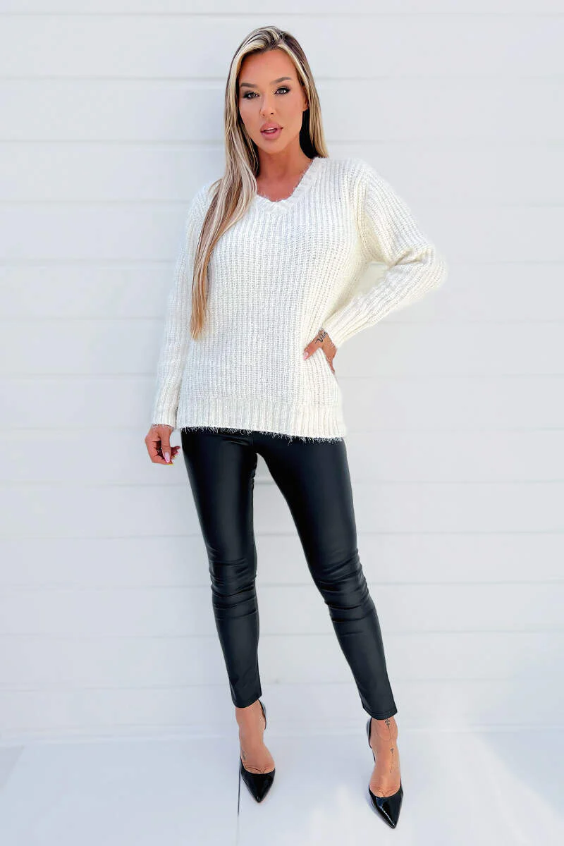 Cream V-Neck Chenille Knit Jumper - Image 4