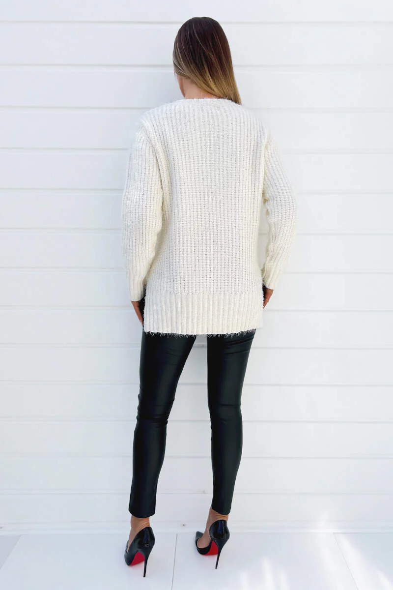 Cream V-Neck Chenille Knit Jumper - Image 5