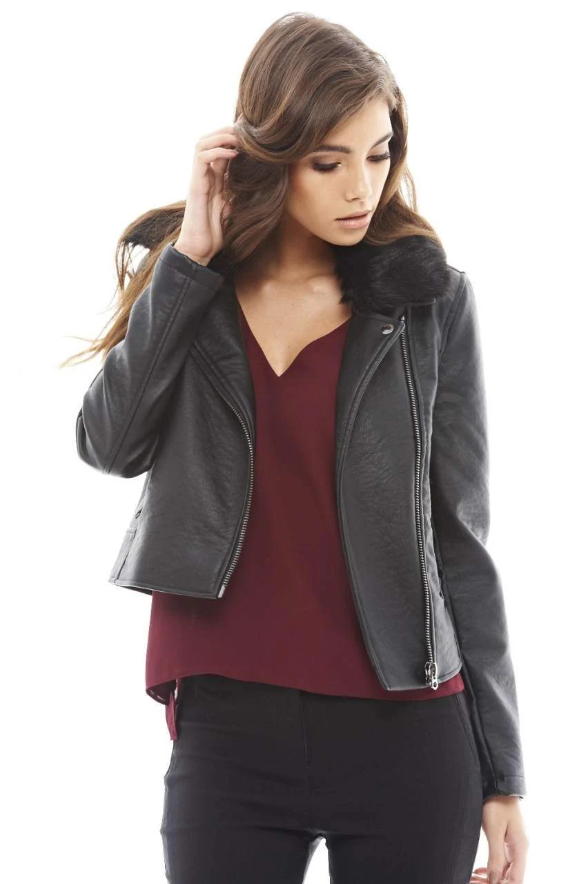 Cropped Faux Leather and Fur Jacket - Image 3