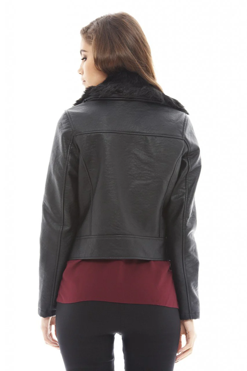 Cropped Faux Leather and Fur Jacket - Image 4