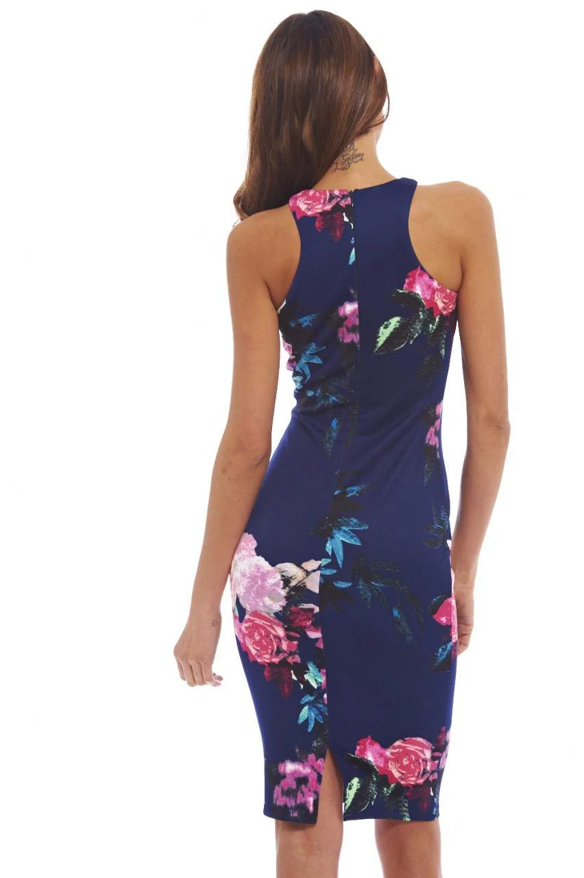 Cut In Detail Neck Floral Printed Midi Dress - Image 4