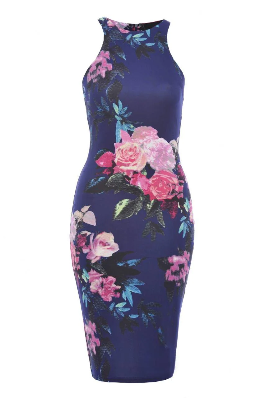 Cut In Detail Neck Floral Printed Midi Dress - Image 5
