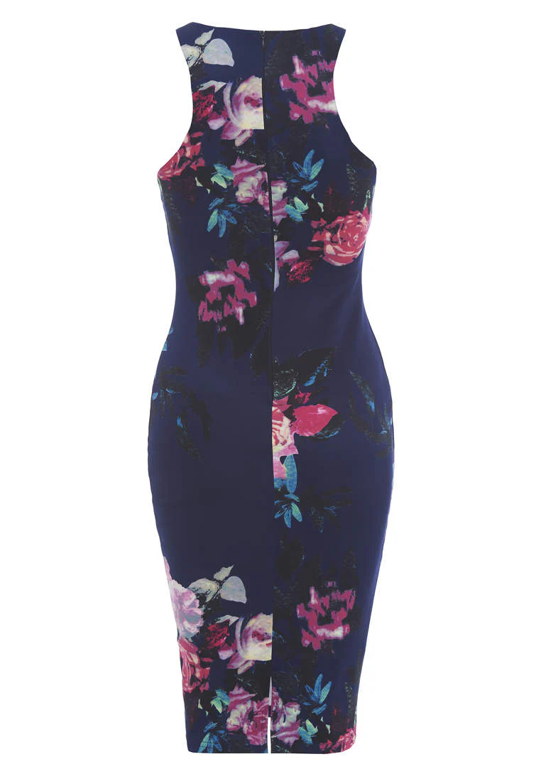 Cut In Detail Neck Floral Printed Midi Dress - Image 6