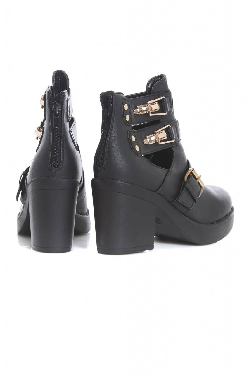 Cut Out Buckle Heeled Ankle Boot - Image 3