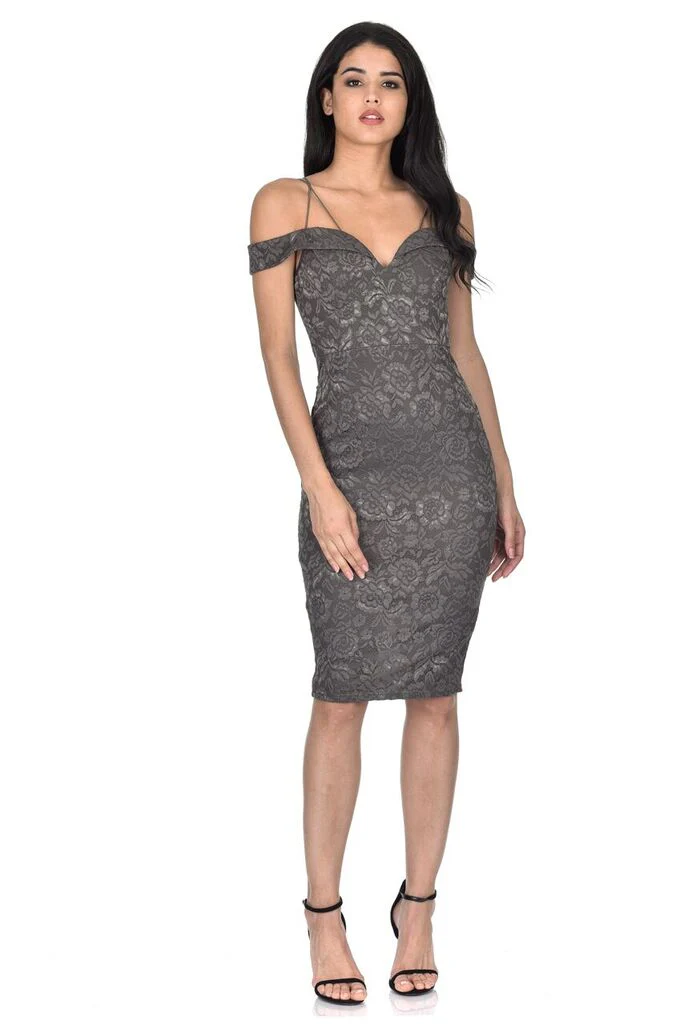 Dark Grey Lace Midi Dress - Image 2