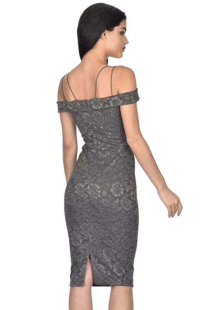 Dark Grey Lace Midi Dress - Image 3