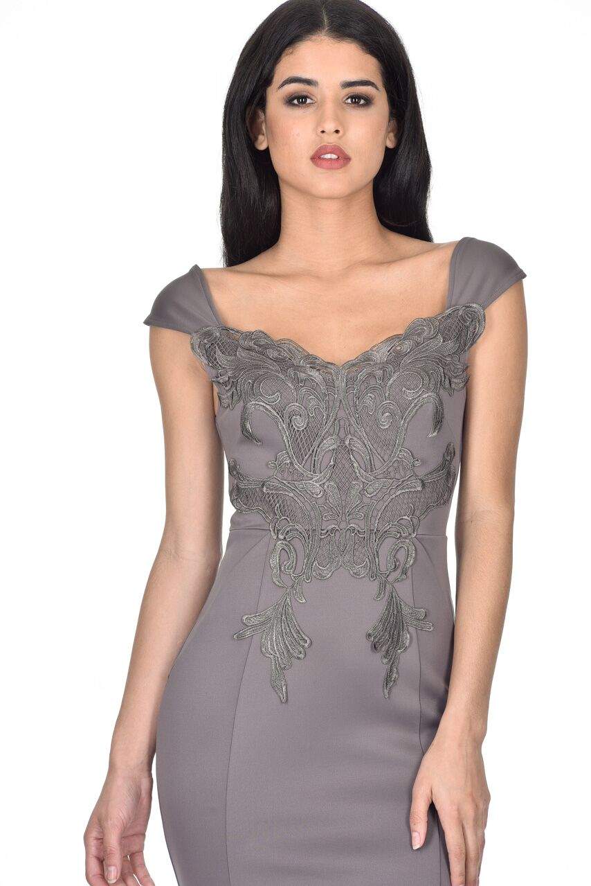 Dark Grey Lace Overlay Maxi Dress - Image 2