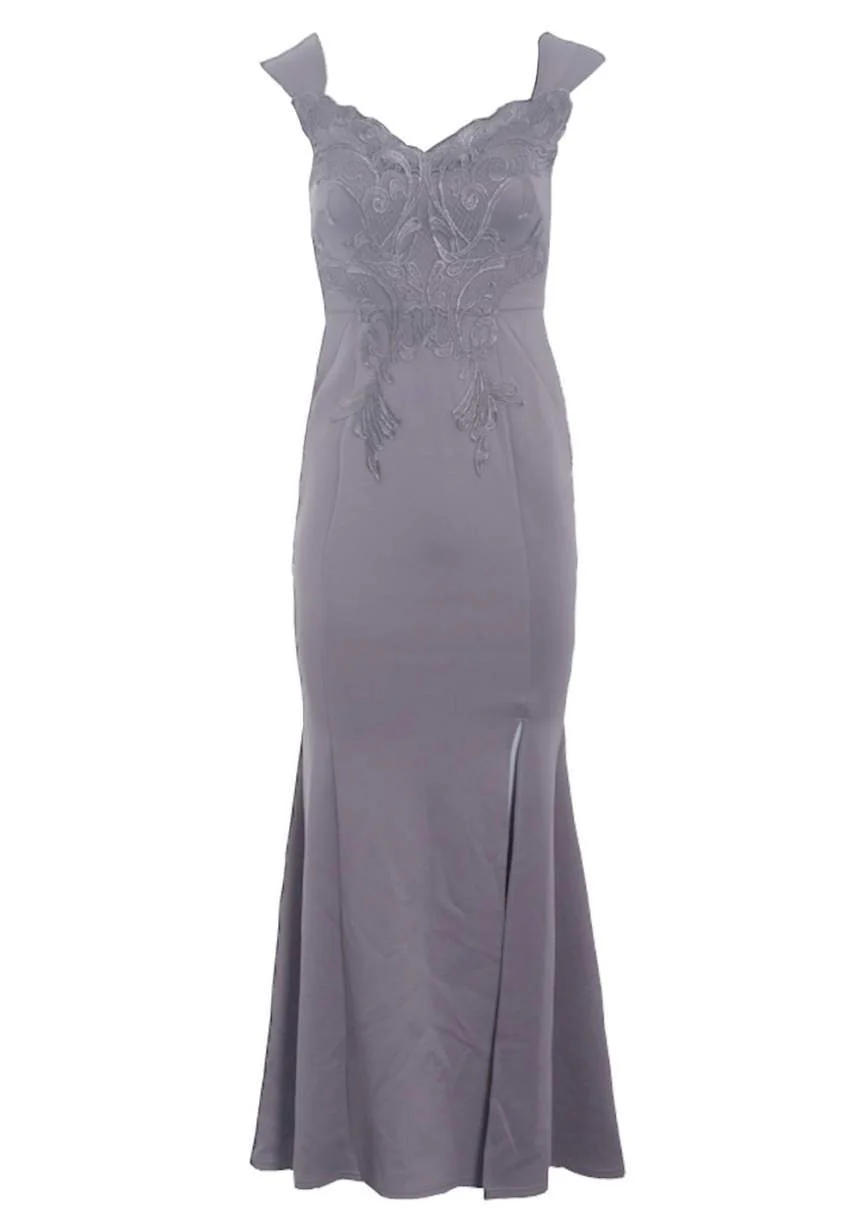 Dark Grey Lace Overlay Maxi Dress - Image 4