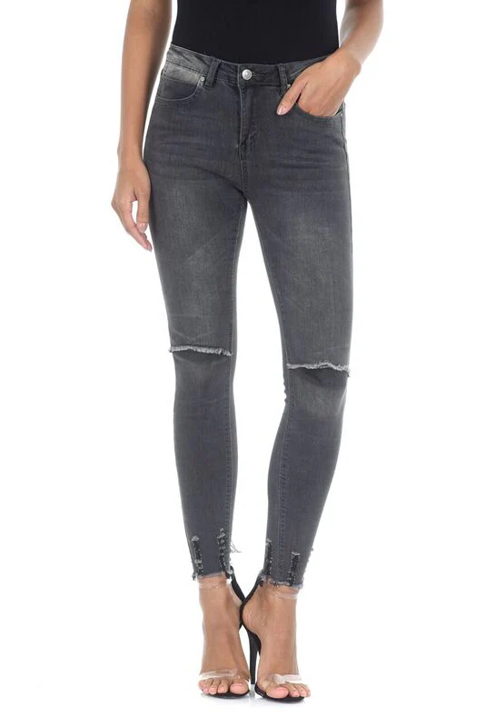 Dark Grey Ripped Skinny Jeans - Image 2