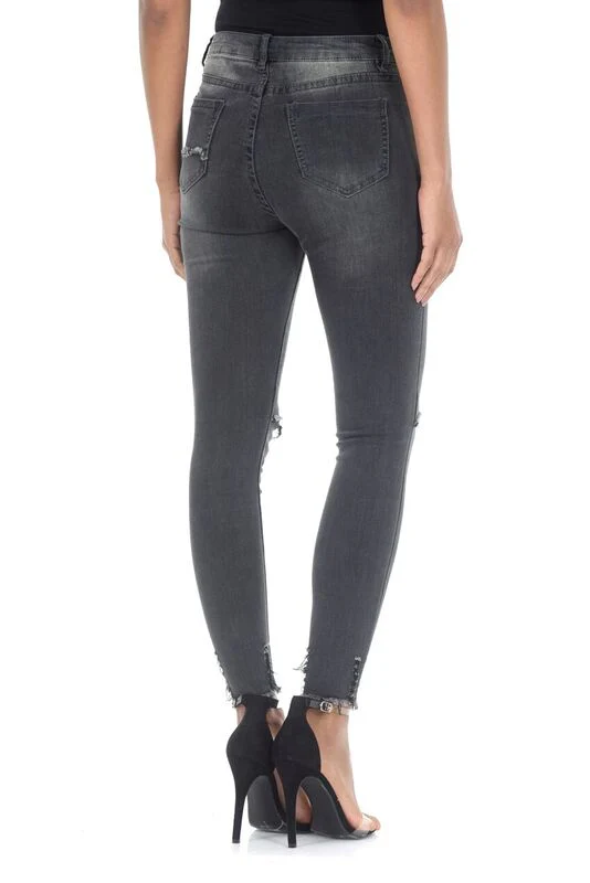 Dark Grey Ripped Skinny Jeans - Image 3